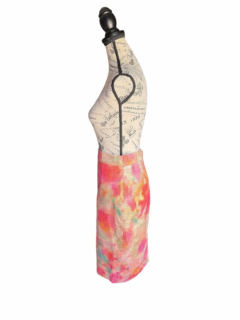Kate Spade Floral Pencil Skirt Size 2 Metallic Tweed Watercolor Pink Gold NWOT